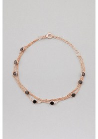 Resim So Chic Üç Sıra Zirkon Taşlı 18 Ayar Rose Altın Kaplama 19 Cm Gümüş Bileklik 