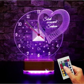 Resim Sevgili Hediyesi Kişiye Özel Saatli Gece Lambası Sevgiliye Hediye 
