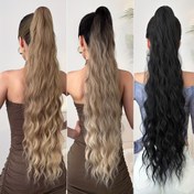Resim Ombre kahverengi siyah pençe şekilli at kuyruğu uzantısı, 81.28 cm su dalgası ısıya dayanıklı sentetik saç peruk, kadınlar için günlük kullanım 