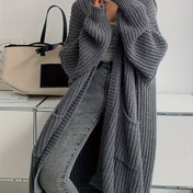 Resim Kadın Cepli Uzun Kollu Rahat Hırka - Kahverengi, Düğmeli, Günlük Sonbahar/Kış Giyim, Günlük Kışlık Giyim | Düğmeli Hırka | İnşaat, Hırka Kazak 