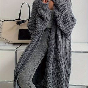 Resim Kadın Cepli Uzun Kollu Rahat Hırka - Kahverengi, Düğmeli, Günlük Sonbahar/Kış Giyim, Günlük Kışlık Giyim | Düğmeli Hırka | İnşaat, Hırka Kazak 