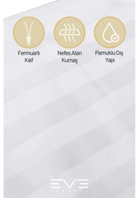 Resim Eve Tekstil 8 Adet Çizgili Pamuk Saten Antibakteriyel Fermuarlı Yıkanabilir Otel Lüks Yastık Kılıfı 50x70cm Beyaz 