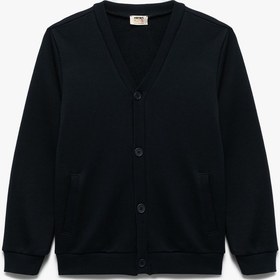 Resim Erkek Çocuk Uzun Kollu V Yaka Düğmeli Basic Hırka 