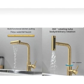 Resim İsaoğlu Yapı Mat Gold Spiralli Mutfak Bataryası Şelale Akış Fonksiyonlu Mat Gold Uzayan Sistem Evye Armatür Gold 