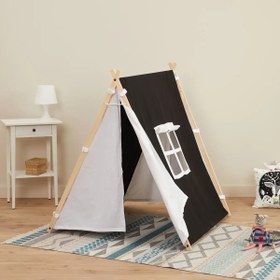 Resim Ahşap Oyun Çadırı ve Oyun Evi – Siyah Beyaz 