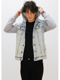 Resim Erkek Kot Ceket Erkek Beyaz Kapüşonlu Kot Ceket Beyaz 