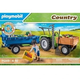 Resim Hype Store Playmobil Country 71249 Römorklu Traktör, Taşıma Kutuları Dahil, Organik Çiftlik Için Yeşil Traktör, 4 Yaşından Büyük Çocuklar Için Sürdürülebilir Oyuncak 
