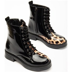 Resim 02-3055 Siyah Rugan Leopar Bağcıklı Fermuarlı Günlük Kadın Bot Siyah 