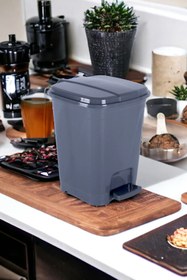 Resim Bayev 5 Litre Koyu Gri Kare Pedallı Çöp Kovası - Mutfak Tezgah Üstü, Banyo Ve Ofis İçin Çöp Kovası 