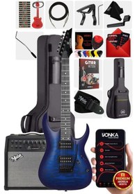 Resim Maxword Grade-50amp Blue Rosewood Yüksek Kalite Floyde Rose 50w Amfili Elektro Gitar 