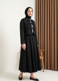 Resim MODAQU Meyra Kaşe Bluz Etek Takım - Siyah. 