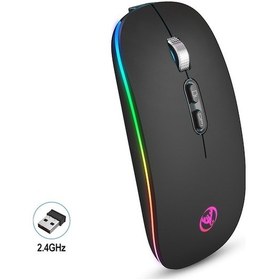 Resim Rogfer Hxsj M103fg 1600dpi Ayarlanabilir 2.4g Rgb Işık Kablosuz Fare Siyah Diğer - Black Diğer 