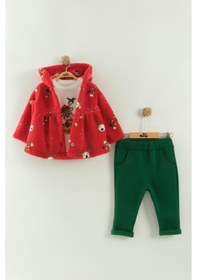 Resim Kız Bebek Peluş Ceketli Takım Yılbaşı Yeniyıl Temalı Nbk-972 Kırmızı 