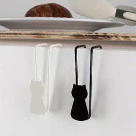 Resim 1PC/3PC Demir Döküm Kedi Çengeli, Cadılar Bayramı Siyah Kedi Dekorasyonu Çengeli, Banyo ve Mutfak Kabinet Kapısı Çengeli, Çivi ve Delik Yok Kartoonsal Hayvan Depolama Çengeli, Havlu Çengeli, Anahtar Çengeli 