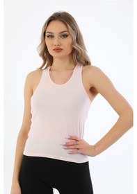 Resim Kadın Pamuklu Likralı Sporcu Askılı Atlet-Pembe 