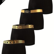 Resim 4 Adet DKEG Erkekler İçin Yumuşak Boxer Külot - Siyah & Altın Renkli Esnek Bel, Orta Esneklikte Rahat Günlük ve Gündelik Kullanım İç Çamaşırı 
