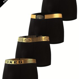 Resim 4 Adet DKEG Erkekler İçin Yumuşak Boxer Külot - Siyah & Altın Renkli Esnek Bel, Orta Esneklikte Rahat Günlük ve Gündelik Kullanım İç Çamaşırı 