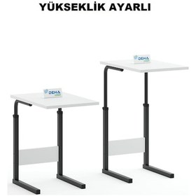 Resim Yükseklik Ayarlı Hasta Yemek Masası Laptop Yatak Sehpası Koltuk Masası Siyah 