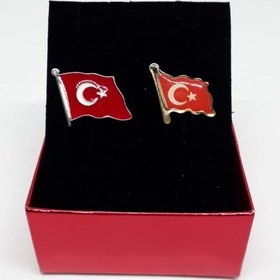 Resim İKİLİ TÜRK BAYRAĞI VE BAYRAK (PLASTO) YAKA ROZETİ 