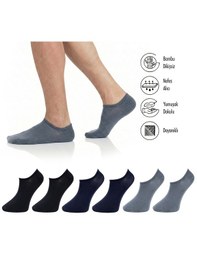 Resim Lion Monroe Saf Bambu Erkek Sneaker Siyah - Lacivert - Füme Çorap Dikişsiz Görünmez Bilekte Spor Çorap Premium 6'lı L5952aznb Softaura 