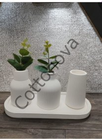 Resim Cottonova C47 Dekoratif Vazo Takımı 3lü Beyaz 