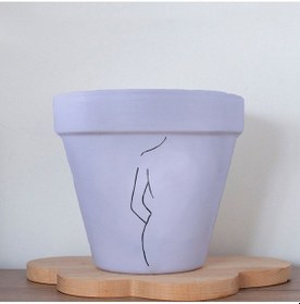 Resim Minimalist Kadın Figürlü Renkli El Yapımı Boyama 13 Cm Yalı Saksı Hediyelik 