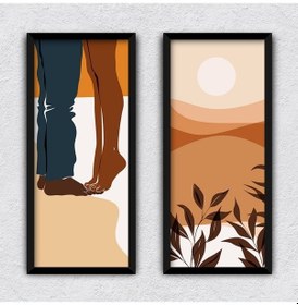 Resim Kahverengi Tonlarda Günbatımında Dağlar Kanvas Tablo 30 X 70 2 Adet 