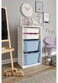 Resim %100 Mdf - Small Mono 4 Sepetli Oyuncak Dolabı Mavi 