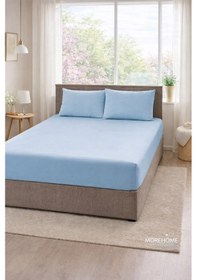 Resim More Home Tek Kişilik Lastikli Çarşaf Seti + Yastık Kılıfı Mavi 