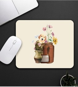 Resim Bej Renk Köpek Ve Çiçek Motifli Mouse Pad 23x19cm Fare Altlığı Kaydırmaz Taban De590 Mousepad 