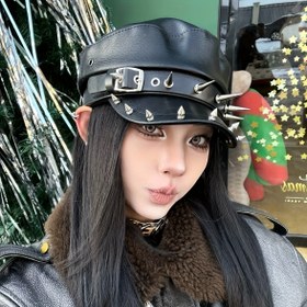 Resim PU Çivi Performans Deniz Uçağı Şapkası Zayıflama Ördek Burnu Şapka Yeni Şahsiyet Punk Hip Hop Tarzı Beret Şapka 