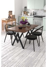 Resim Evdemo Eylül 4 Kişilik Mutfak Masası Takımı Ceviz Siyah 