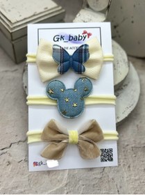 Resim GK Üçlü kelebekli Mickey kız bebek saç bandana seti 