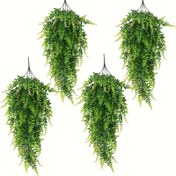 Resim 4 adet Büyük Yapay Asılı Eğrelti Otu Sarmaları - İç ve Dış Mekan Dekoru için Gerçekçi Yeşil Plastik Yapraklar, Düğünler, Partiler ve Bahçe Etkinlikleri için Mükemmel - Duvarlar, Verandalar ve Güverte için Dayanıklı, Az Bakım Gerektiren Yeşillikler, Açık Hava Sarmal Süsleme | Doğal Görünümlü Sarmalar | Bakımsız Bitkiler, Ev Dekorasyonu için Yapay Bitkiler 