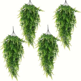 Resim 4 adet Büyük Yapay Asılı Eğrelti Otu Sarmaları - İç ve Dış Mekan Dekoru için Gerçekçi Yeşil Plastik Yapraklar, Düğünler, Partiler ve Bahçe Etkinlikleri için Mükemmel - Duvarlar, Verandalar ve Güverte için Dayanıklı, Az Bakım Gerektiren Yeşillikler, Açık Hava Sarmal Süsleme | Doğal Görünümlü Sarmalar | Bakımsız Bitkiler, Ev Dekorasyonu için Yapay Bitkiler 