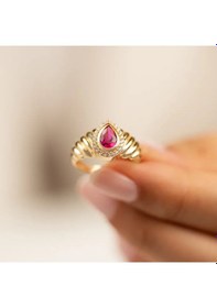 Resim Burgulu Şövalye Yüzük Damla Ruby Taşlı T13075 Renkli 