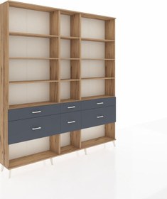 Resim Arges Dolap 12 Raflı 6 Çekmeceli 220x30x243 Çam-çam/antrasit Atlas Çam/antrasıt 