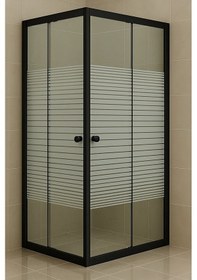 Resim Durul Duşakabin Kare Siyah Profil Çizgili Cam Siyah 