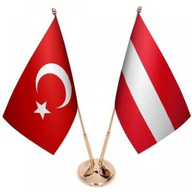 Resim Masa Üstü Avusturya Bayrağı Türk Bayrağı İkili Pirinç Direk Masa 