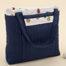 Resim Bebek Bakım Çantası - Lacivert Saten - Renkli Arabalar 