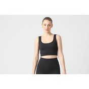 Resim kallima Siyah Fitted Havuz Yaka Fitilli Sporcu Crop Top Büstiyer 