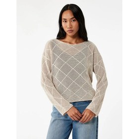 Resim Koton Kayık Yaka Uzun Kollu Triko Ajurlu Kadın Kazak 6WAK90326HT (6WAK90326HT) 