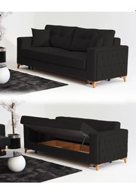 Resim Nola Üçlü Kanepe & Bazalı Yataklı Koltuk - Keten Siyah Siyah 