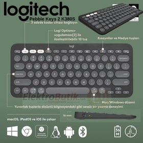 Resim Logitech Pebble Keys 2 K380S 920-011859 Siyah TKL Q Kablosuz Klavye 