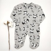 Resim bebekstar Bebek Star Panda Desenli Patikli Gri Bebek Tulumu %100 Cotton 