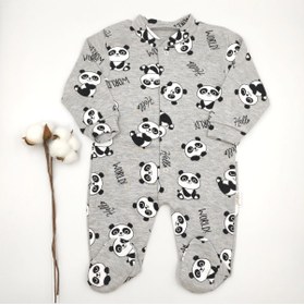 Resim bebekstar Bebek Star Panda Desenli Patikli Gri Bebek Tulumu %100 Cotton 
