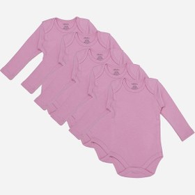Resim Arma Yıldız %100 Organik Pamuklu Pembe Uzun Kollu Bebek Body 5'li Paket Pembe 