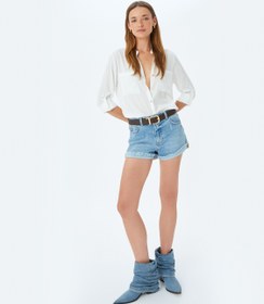 Resim Katlama Detaylı Uzun Kollu Dik Yaka Cepli Aerobin Saten Gömlek 