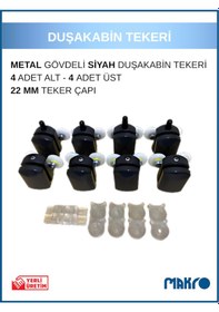 Resim Duşakabin Tekerleği 8'li Cam Kabin Tekeri Rulmanlı Siyah Metal Gövdeli Bilyalı Çift Tekerlekli Siyah 