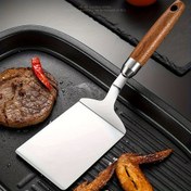 Resim Paslanmaz Çelik Spatula 1 Adet, Ahşap Saplı, Yapışmaz Kızartma ve Izgara Spatula, Paslanmaya Dayanıklı ve Açık Hava Güvenli, Mangal, Yemek Pişirme, Fırıncılık İçin İdeal - Pilsiz veya Ek Bileşenler Olmayan Tatil Temalı Mutfak Aleti 